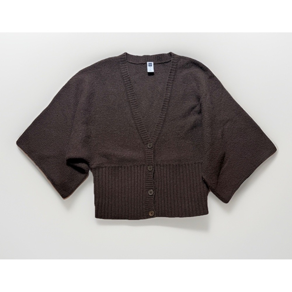 Gap Cardigan Sweater Women Large Brown Lambswool Dolman V-Neck Cropped - Picture 2 of 8